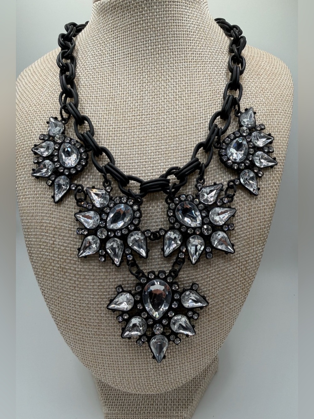 Crystal Statement Necklace - Black and Clear -